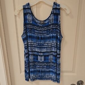 Chico's Blue and White Geometric Tank Top Womens Size 3,Travelers Collection.